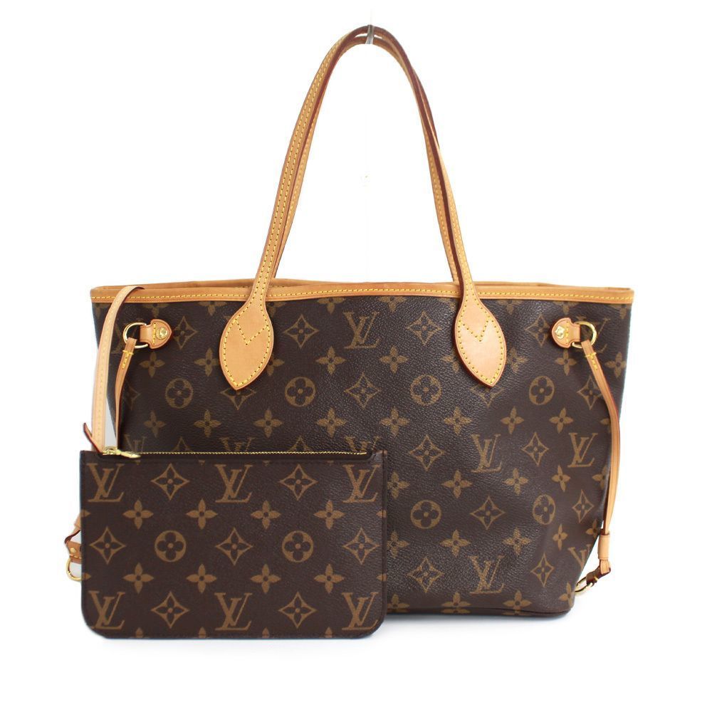 Neverfull PM Monogram Tote Bag  With Pouch Leather Brown